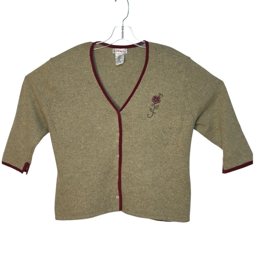 Women's Olive Cardigan Sweater with Embroidered Rose